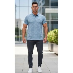 Nobull Shirt Camo Performance Golf Polo‎ Blue Stretch USA Made Men's XL Athletic